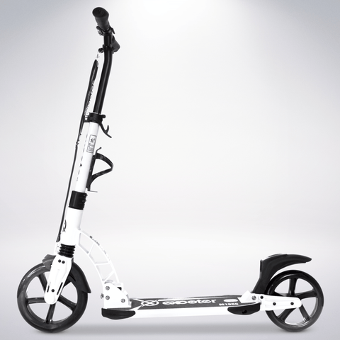 EXOOTER M1950WT 8XL Adult Kick Scooter With Dual Suspension Shocks And 240mm/200mm Wheels In White.