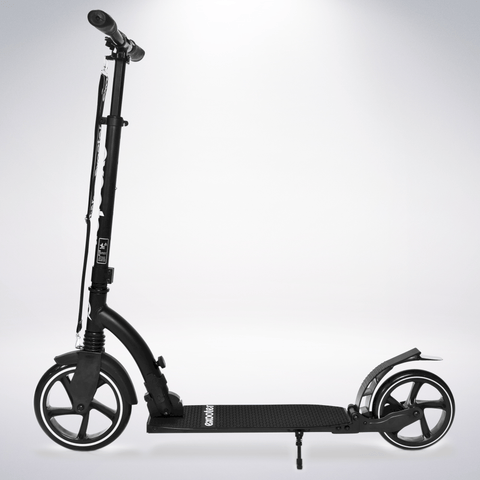 EXOOTER M6 Adult Kick Scooter With Dual Suspension Shocks And 240mm/200mm Big Wheels In Black.