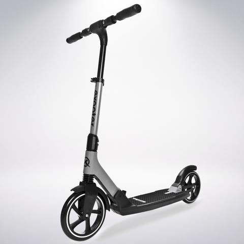 EXOOTER M7 Adult Kick Scooter With Dual Suspension Shocks And 240mm/200mm Big Wheels In Gray.