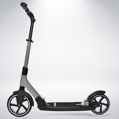 EXOOTER M7 Adult Kick Scooter With Dual Suspension Shocks And 240mm/200mm Big Wheels In Gray.