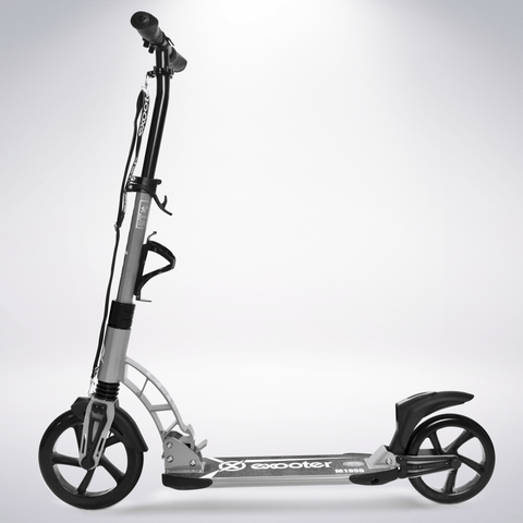 EXOOTER M1950GR 8XL Adult Kick Scooter With Dual Suspension Shocks And 240mm/200mm Wheels In Gray.