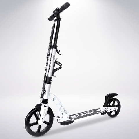 EXOOTER M1950WT 8XL Adult Kick Scooter With Dual Suspension Shocks And 240mm/200mm Wheels In White.