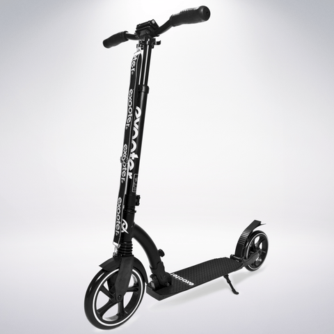 EXOOTER M6 Adult Kick Scooter With Dual Suspension Shocks And 240mm/200mm Big Wheels In Black.