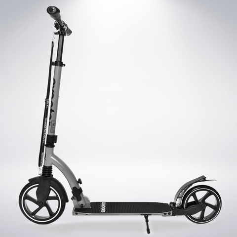 EXOOTER M6 Adult Kick Scooter With Dual Suspension Shocks And 240mm/200mm Big Wheels In Gray.