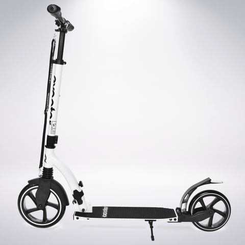 EXOOTER M6 Adult Kick Scooter With Dual Suspension Shocks And 240mm/200mm Big Wheels In White.