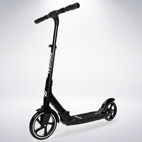 EXOOTER M7 Adult Kick Scooter With Dual Suspension Shocks And 240mm/200mm Big Wheels In Black.