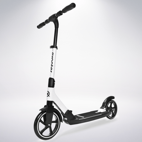 EXOOTER M7 Adult Kick Scooter With Dual Suspension Shocks And 240mm/200mm Big Wheels In White.